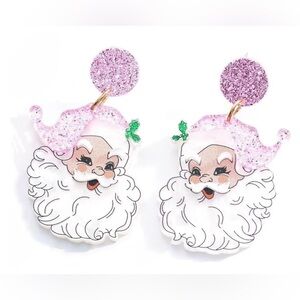 Pink Glitter Santa Drop Earrings
